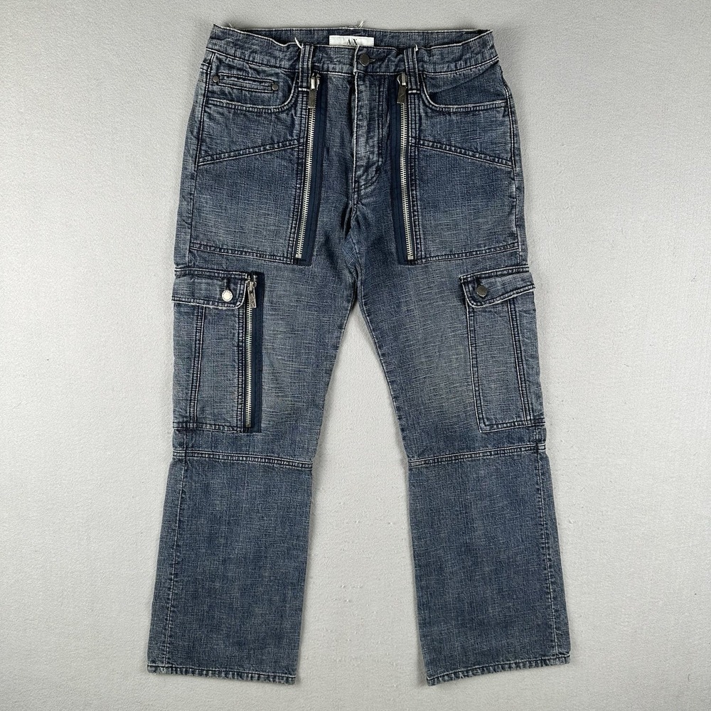 Y2K Armani Exchange Cargo Jeans Men's 31 Reg (31x31) Blue Denim Wide Leg Baggy